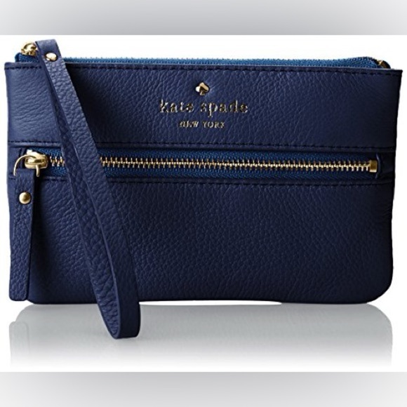 Kate Spade cobble hill navy leather bee card case wristlet wallet - Picture 2 of 5